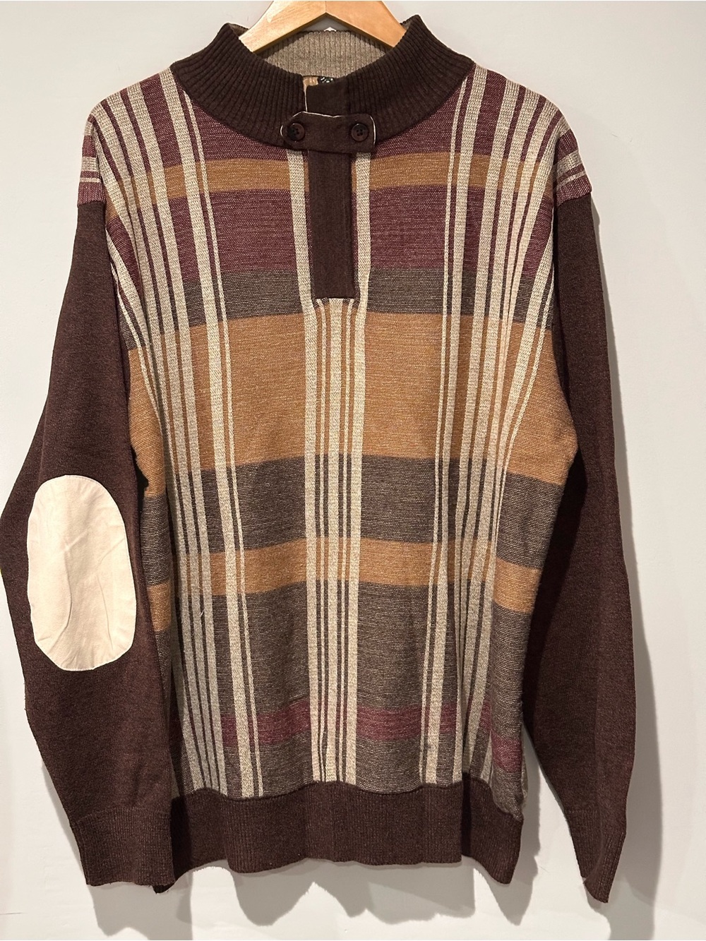 Men's Striped Crewneck Sweater in Brown, Tan and Cream